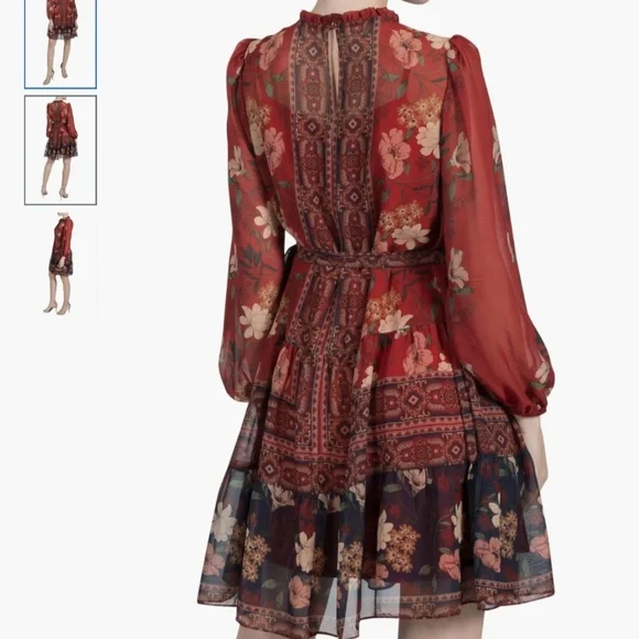 Julia Jordan High Neck Tie Belt Long Sleeve Dress, size 14